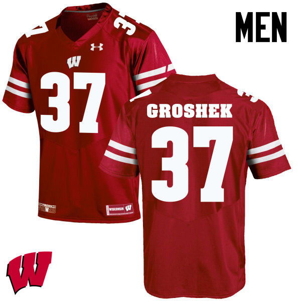 Men Wisconsin Badgers #14 Garrett Groshek College Football Jerseys-Red - Click Image to Close